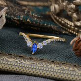 2 Prong Marquise & Round Cut Sapphire Curved Wedding Band Stacking Ring